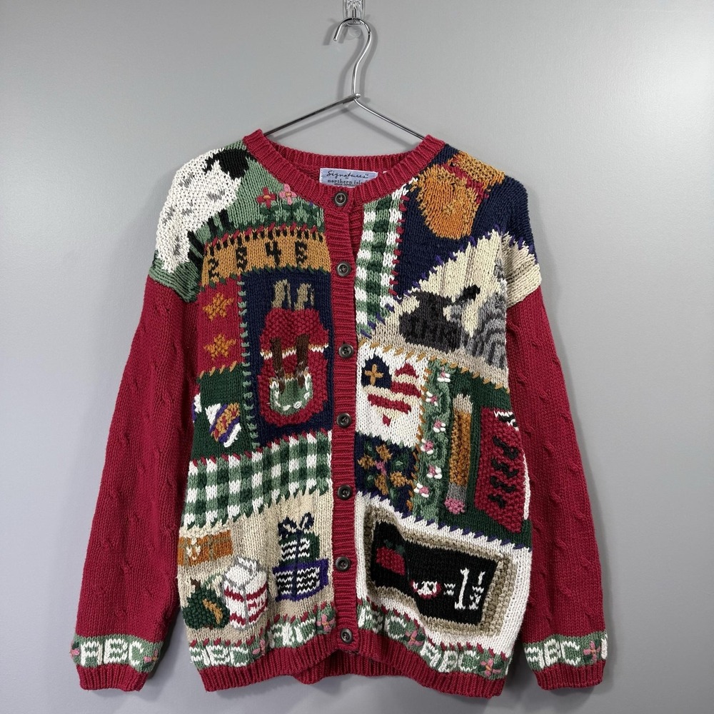 Vintage Grandma Northern Isles Sweater Womens Large Christmas Cat Ugly Cardigan